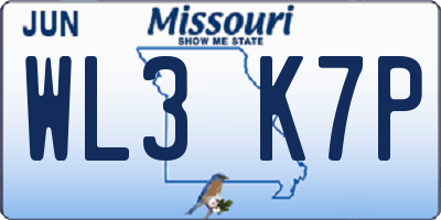 MO license plate WL3K7P