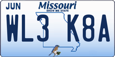 MO license plate WL3K8A