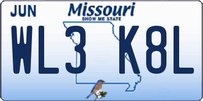 MO license plate WL3K8L