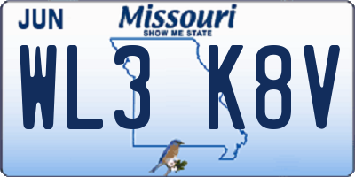 MO license plate WL3K8V