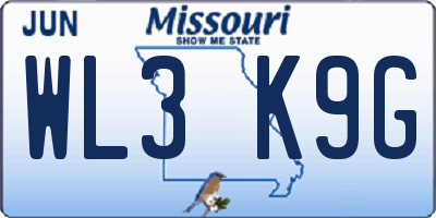 MO license plate WL3K9G