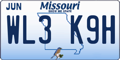 MO license plate WL3K9H