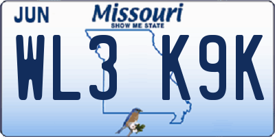MO license plate WL3K9K