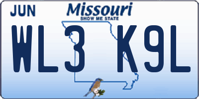 MO license plate WL3K9L