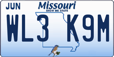 MO license plate WL3K9M