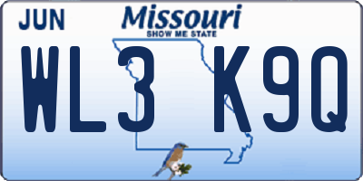 MO license plate WL3K9Q