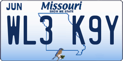 MO license plate WL3K9Y