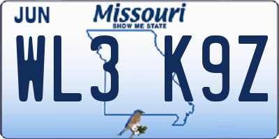 MO license plate WL3K9Z