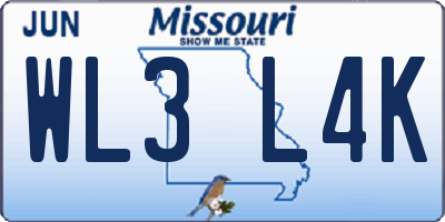 MO license plate WL3L4K