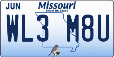 MO license plate WL3M8U