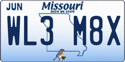 MO license plate WL3M8X
