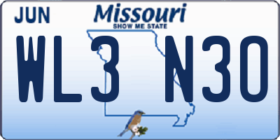 MO license plate WL3N3O