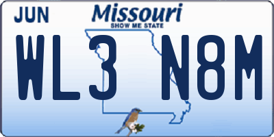 MO license plate WL3N8M