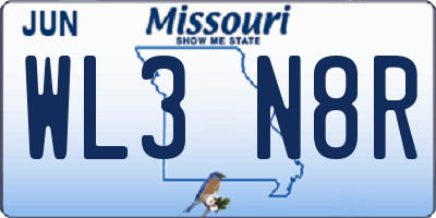 MO license plate WL3N8R