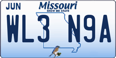 MO license plate WL3N9A