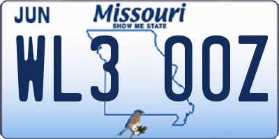 MO license plate WL3O0Z