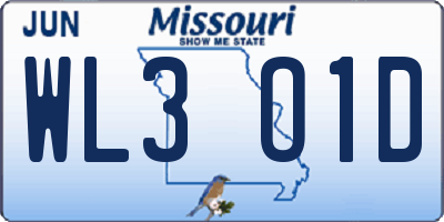MO license plate WL3O1D
