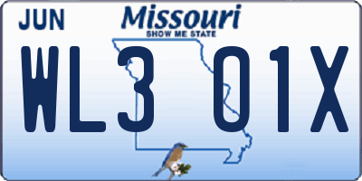MO license plate WL3O1X