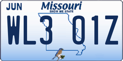 MO license plate WL3O1Z