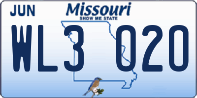 MO license plate WL3O2O