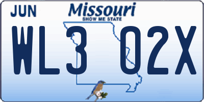 MO license plate WL3O2X