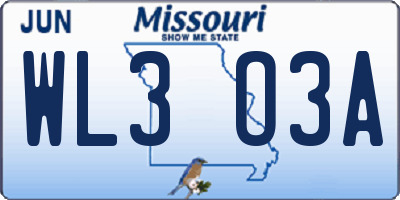 MO license plate WL3O3A