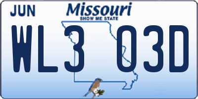 MO license plate WL3O3D