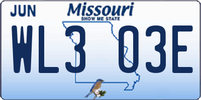 MO license plate WL3O3E