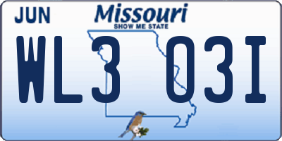 MO license plate WL3O3I