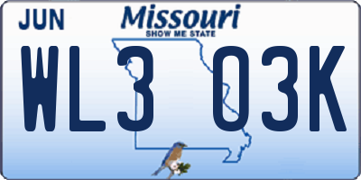 MO license plate WL3O3K