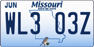 MO license plate WL3O3Z