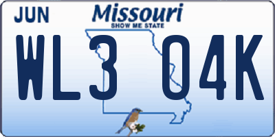 MO license plate WL3O4K