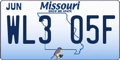 MO license plate WL3O5F