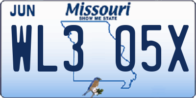 MO license plate WL3O5X