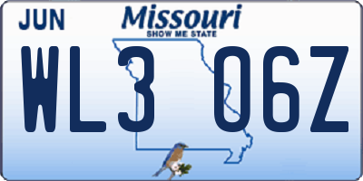 MO license plate WL3O6Z