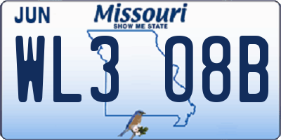 MO license plate WL3O8B