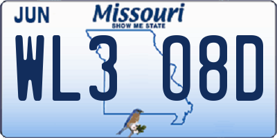 MO license plate WL3O8D