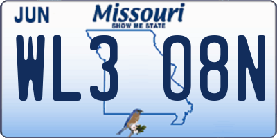 MO license plate WL3O8N