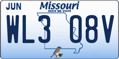 MO license plate WL3O8V