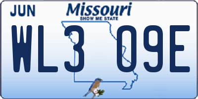 MO license plate WL3O9E