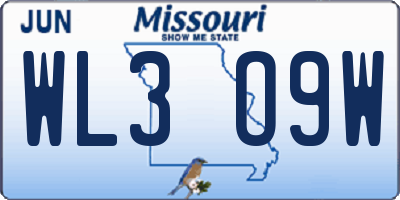 MO license plate WL3O9W