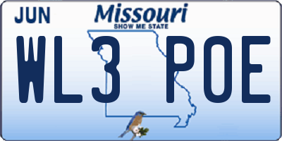 MO license plate WL3P0E
