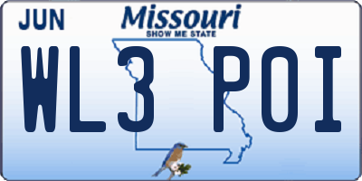 MO license plate WL3P0I