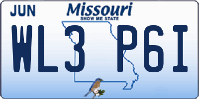 MO license plate WL3P6I