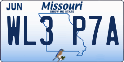 MO license plate WL3P7A