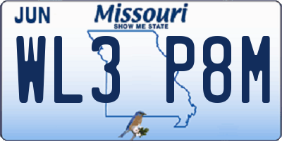 MO license plate WL3P8M
