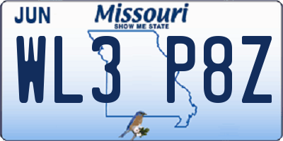 MO license plate WL3P8Z