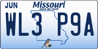 MO license plate WL3P9A