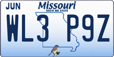 MO license plate WL3P9Z