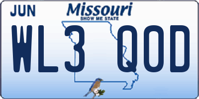 MO license plate WL3Q0D